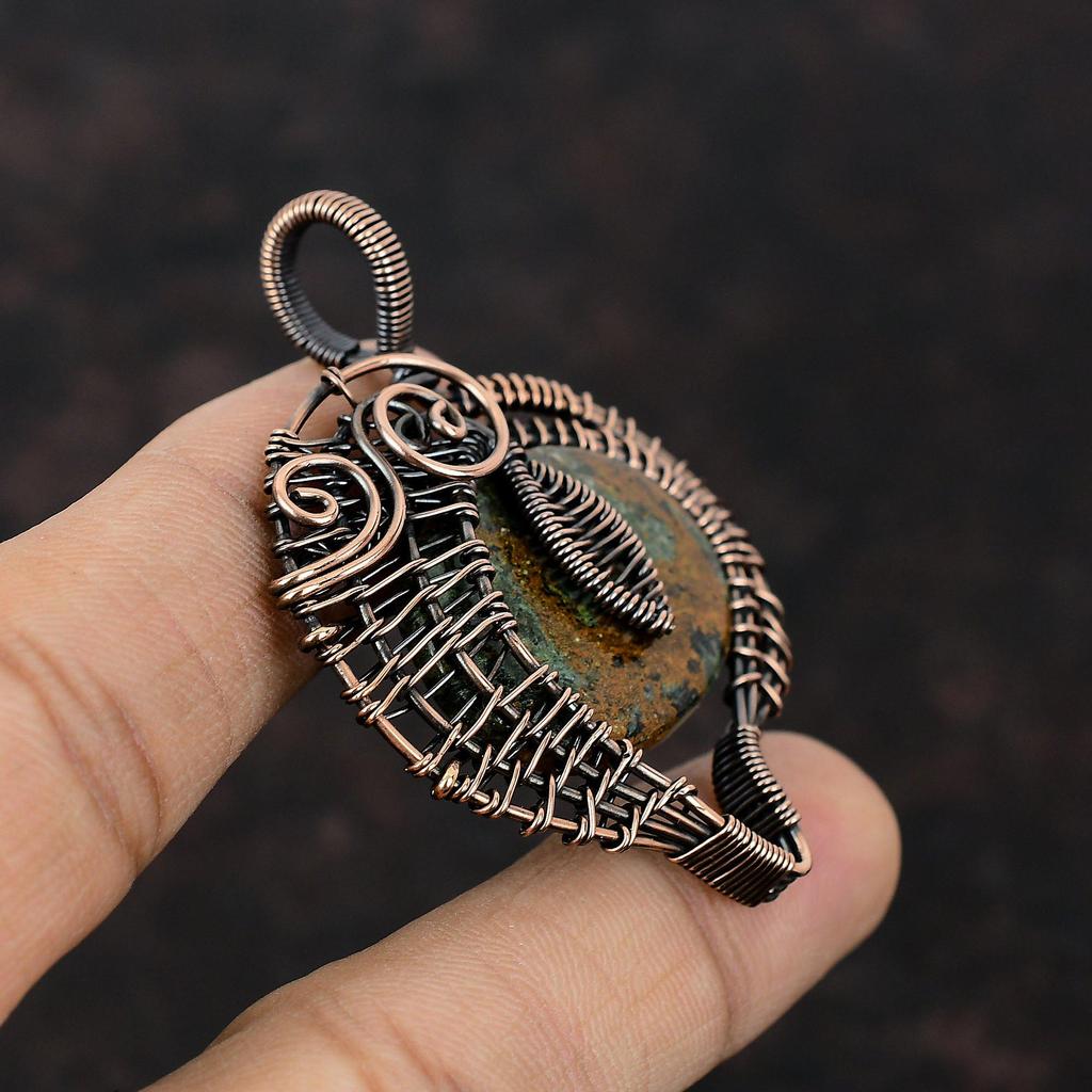 Spessartine Garnet in Limestone Pendant Copper Wire Wrapped Pendant Handmade Jewelry Gemstone Pendant Copper Wire Wrap Jewelry Gift For Him