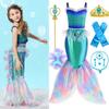 NEW Two Pieces Mermaid Dress Up Top and Tail Skirt Girls Off Shoulder Princess Dress Ariel Role Play Kids Halloween Apparel