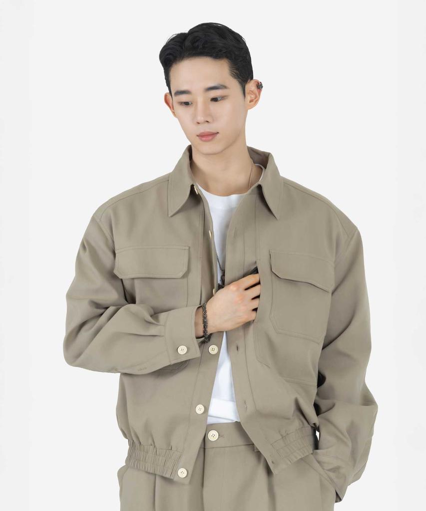 BUCKLE DOWN Simple Oversized Lyocell Twill Jacket (Beige)