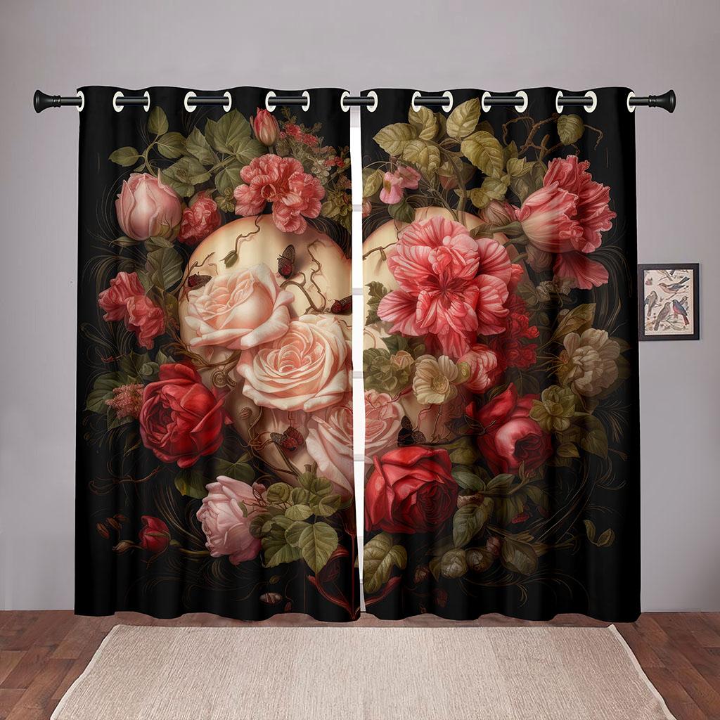 2 Stuks Vintage Roos Liefde Hart Gordijnen Valentijnsdag Rood Bloemenpatroon Woonkamer Slaapkamer Keuken Balkon Decor Gordijnen