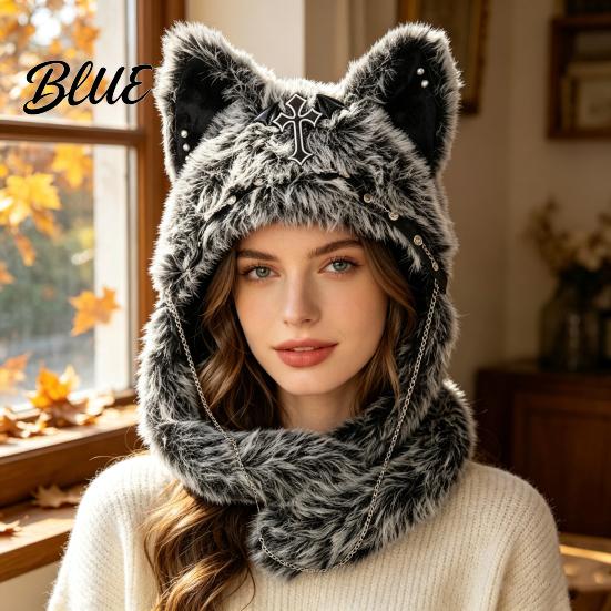 Birthday Gift for Friends Cute Plush Animal Hat Furry Cat Ear Headwear Winter Halloween Party Costume Hat Soft Warm Cap Costume Cosplay Accessories