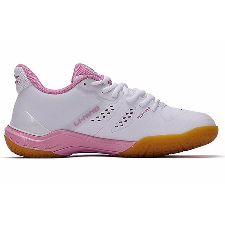Li Ning Cool Shark EVA Gummi Dämpfung Stoßabsorption Atmungsaktiv Abriebfest Rutschfest Low-Top Badmintonschuhe Damenschuhe Pink Weiß AYAR034-2