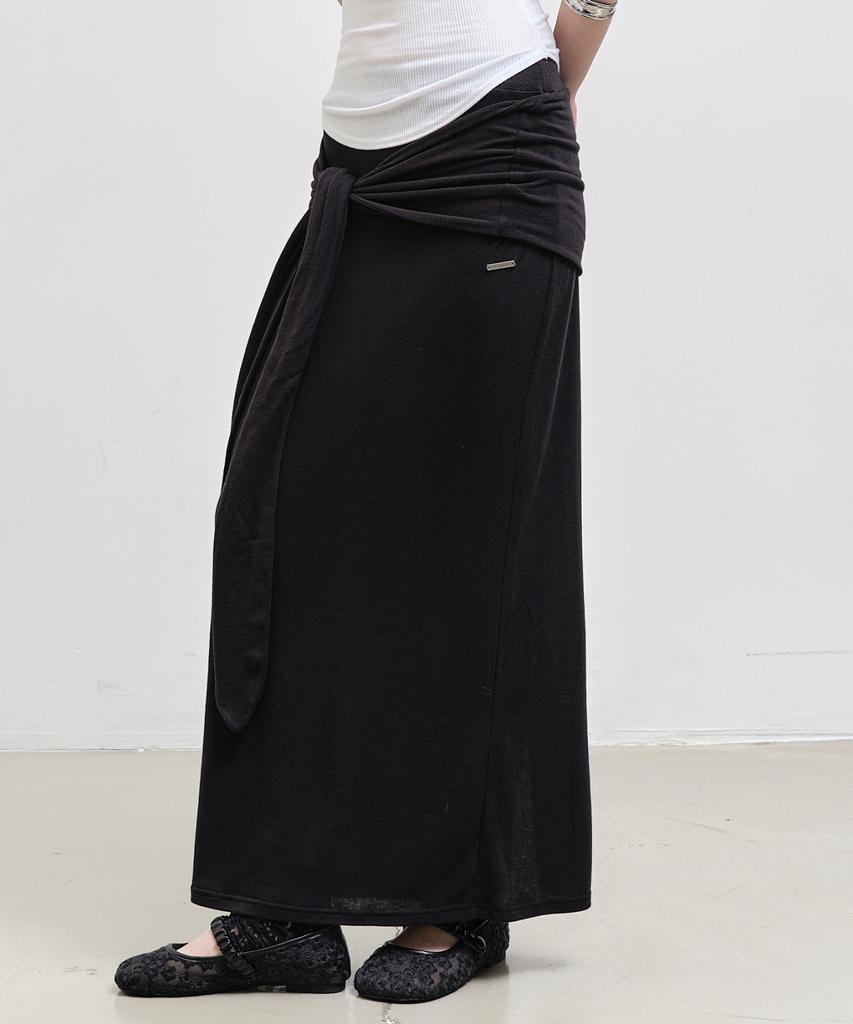 Nigaennikol Wrap Tie Long Skirt_Black