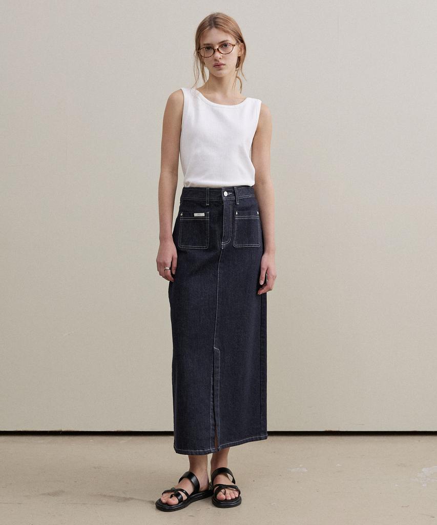 Artid Selby Pocket Slit Denim Skirt_Blue