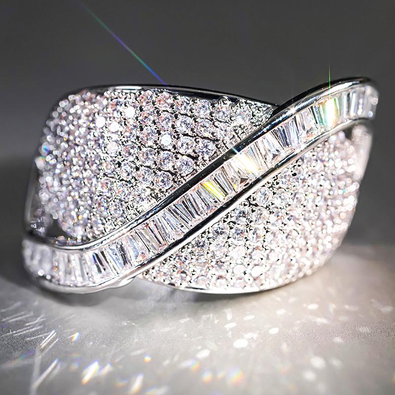 Huitan Silver Color Lady Rings with Shiny CZ for Wedding Engagement Party Anniversary Trendy Elegant Accessories Jewelry Gift
