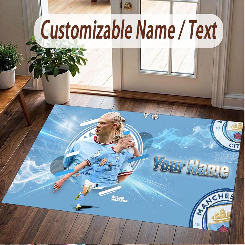 Custom Rug Erling Haaland Pattern Print Name Text Soft Non‑Slip Floor Carpet for Home Indoor Decoration