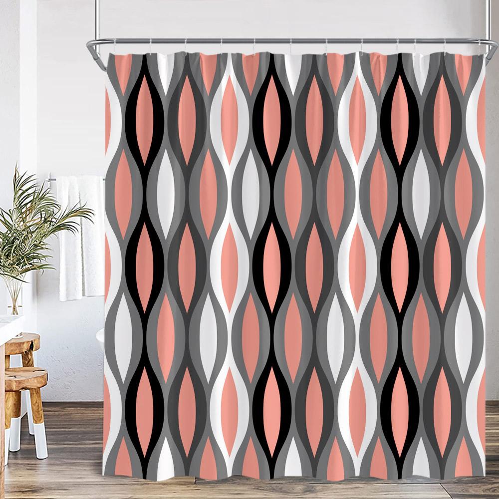 Abstract Geometric Shower Curtain Colorful Wavy Line Art Aesthetic Bathroom Decoration Modern Polyester Bath Curtain With Hook
