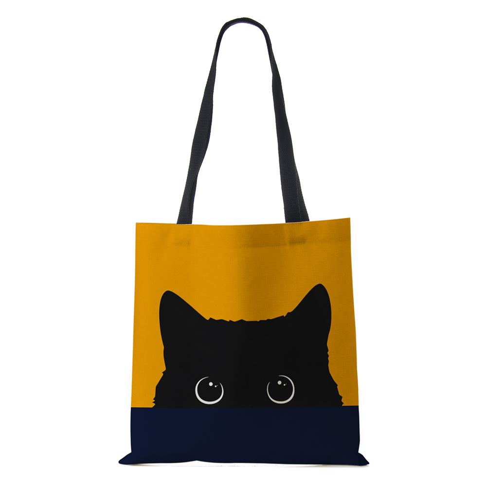 Katze Cartoon Umhängetasche Wiederverwendbare Shopper Kawaii Canvas Einkaufstasche Frauen Haajuku Hohe Kapazität Casual Klapp Handtasche