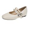 Fashion Spring new single shoes women's fashion square head shallow mouth rivets metal one-line buckle soft sole non-slip flat shoes