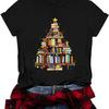 Christmas Books Tree T-Shirt Women Teachers Love Reading Xmas Gift Tee School Christmas Holidays Casual O-Neck Tshirts