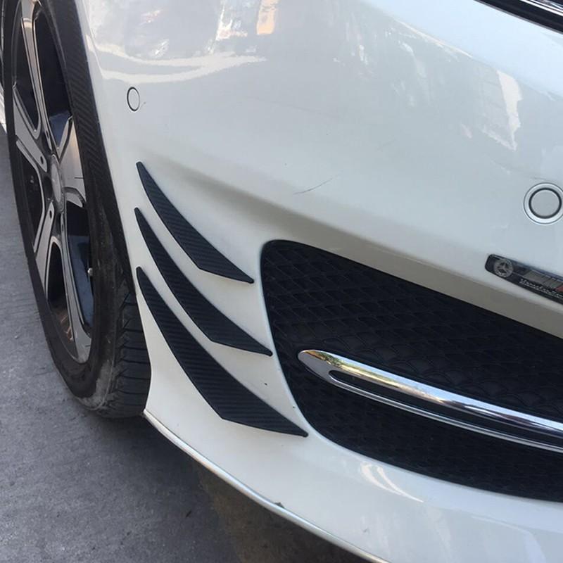 6pcs Universal Black Carbon Fiber Car Styling Accessories Front Bumper Lip Rubber Fin Splitter Spoiler Canard Valence Sticker