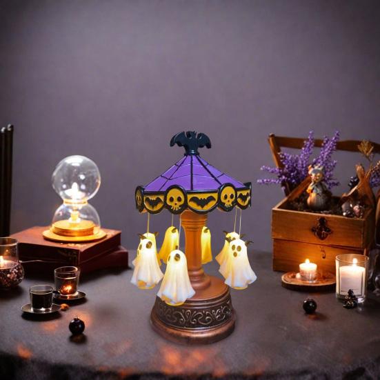 Carrossel Fantasmagórico Luz Noturna Luz de Halloween Fantasma Iluminado Lâmpada Noturna Atmosfera Festiva Lâmpada Assustadora Decoração para Quarto