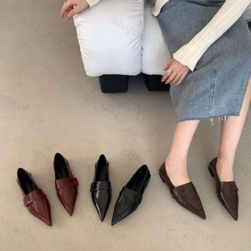2026 Spring Women Leather Shoes British Retro Square Heel Pointed Toe French Dress Shoes Elegant High Quality High Heels Loafers