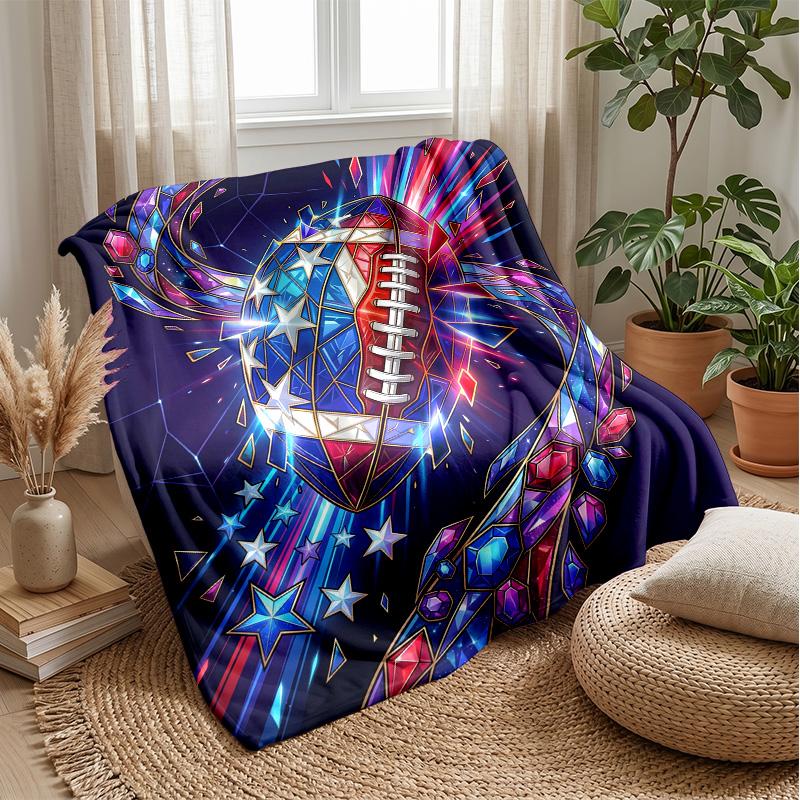 Stars and Football Magic Theme Blanket Lightweight Warm Flannel Blanket Decorative Throw Blanket for Home Decoration