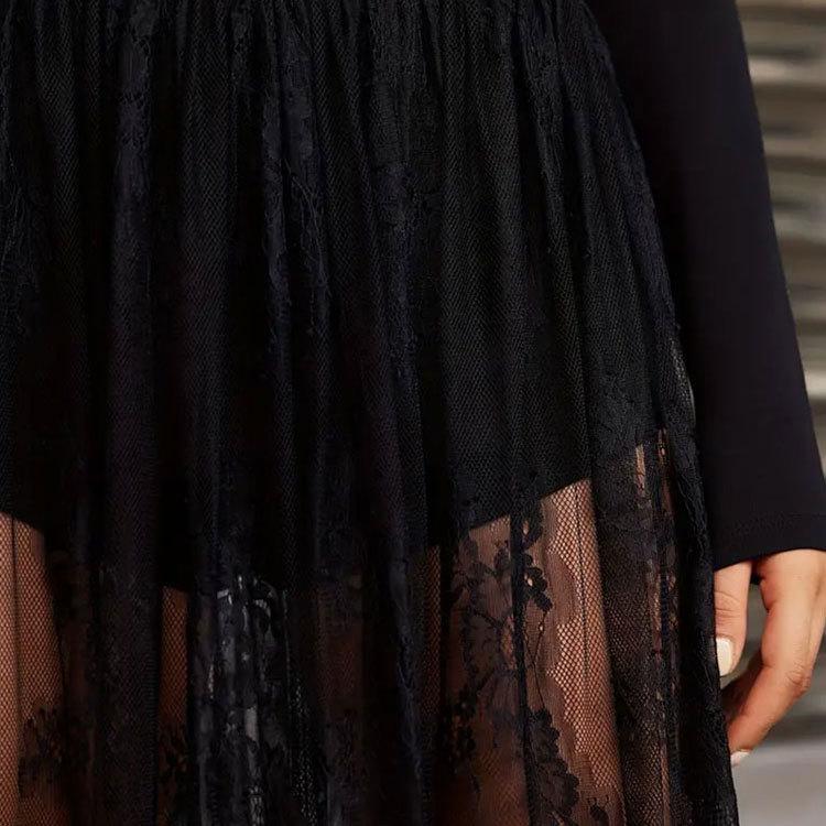 Elegantní společenské večerní šaty krajková sukně pro ženy průsvitné maxi šaty bodycon gotická lolita móda černá sukně
