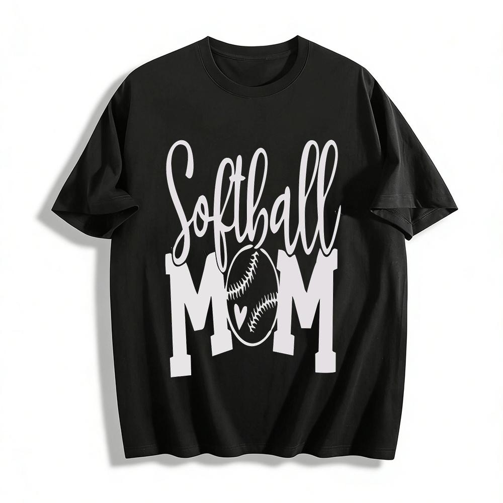 Softball Mom Letter Print Casual Tee Sports Mom Game Day Top Pure cotton T-shirt