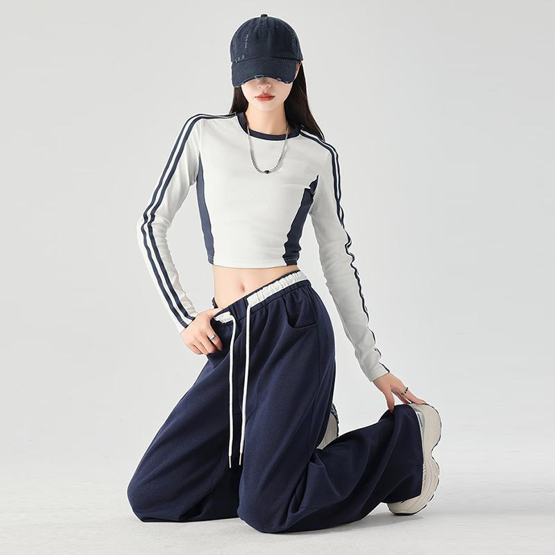 Women Loose Sporty Casual Wide Leg Pants Spring Autumn Drawstring Fashion Design Sweatpants High Waisted Elastic Sports Trousers