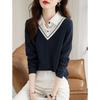 Fashiona Versatile Fake Two-piece Spring Autumn New Hoodies Contrasting Color Stitching Women's Sweatshirt with Polo Collar