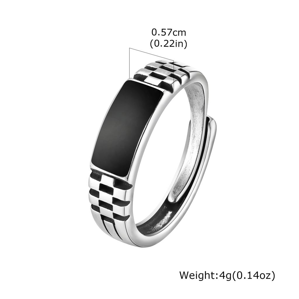 Xiaomi Vnox Mens Open Rings, Black Enamel Signet Ring, Watch Band Grooved Finger Band, Adjustable Jewelry