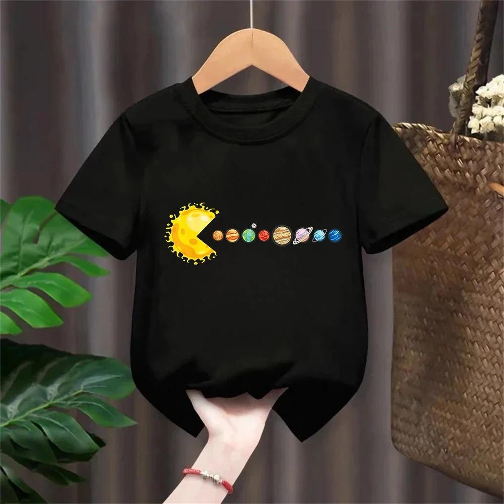 Sommer 100% Baumwolle Kinder T-Shirt Bequem Lässig Sonnensystem Planeten Druck Rundhals Kurzarm Kinder T-Shirt Top Jungen T-Shirt