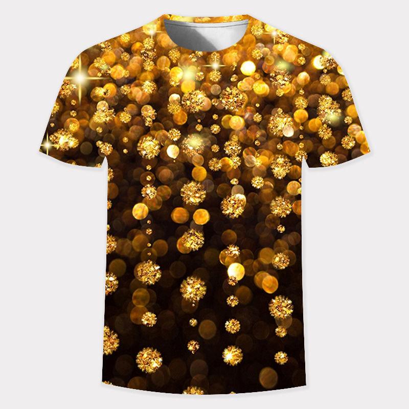Sommer 3D Gold Mode Digital Harajuku Print Kurzarm Rundhals Herren Freizeit Persönlichkeit Hip Hop Street T-Shirt Tops
