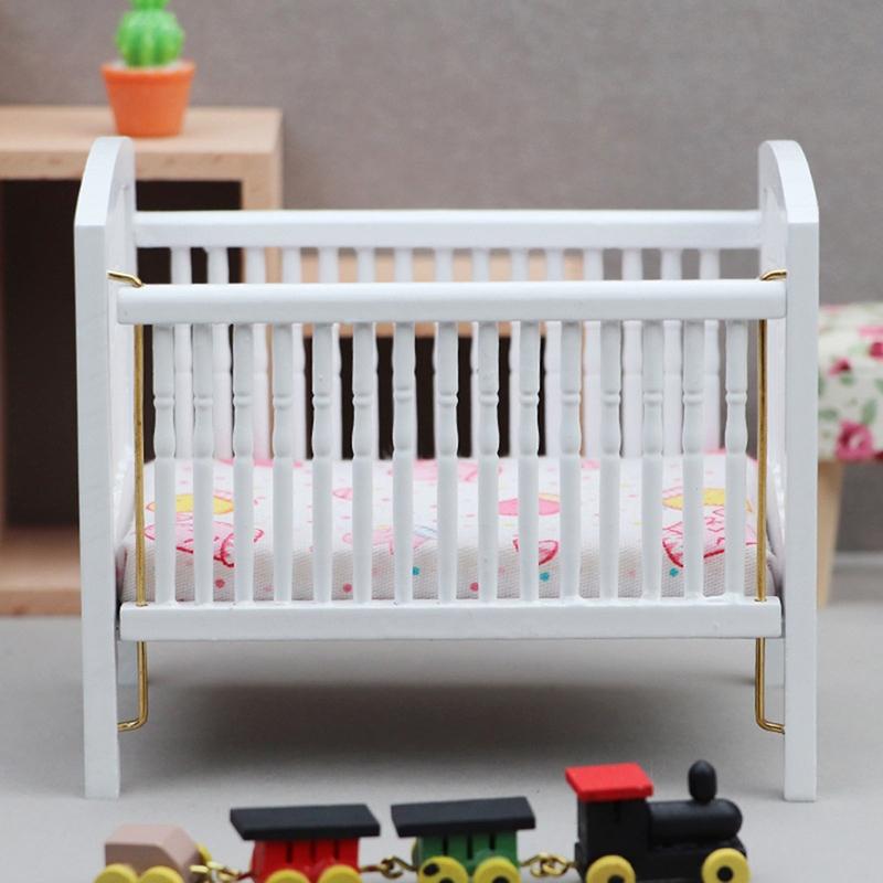1:12 Dollhouse Miniature Baby Crib White Baby Bed Furniture Bedroom Model Decor
