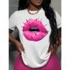 Damen Rock and Roll Stahlnagel Lippen Print T-Shirt Lässiges Rundhals Kurzarm Top für den Sommer T-Shirt Damenbekleidung