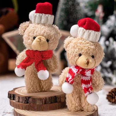 Plush Bear Christmas Decoration Small Stuffed Bear with Knit Hat And Scarf Cute Animals Tabletop Ornament for Xmas Party Favors