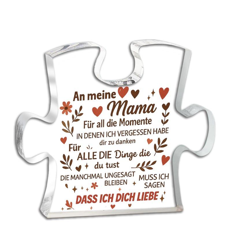 2D Flach, Deutsche Mama Puzzle-förmige Acryl Schreibtischdekoration Plakette, Heimdekor Plakette Wandkunst Dekorative Gartendekoration für Zimmer Türschild