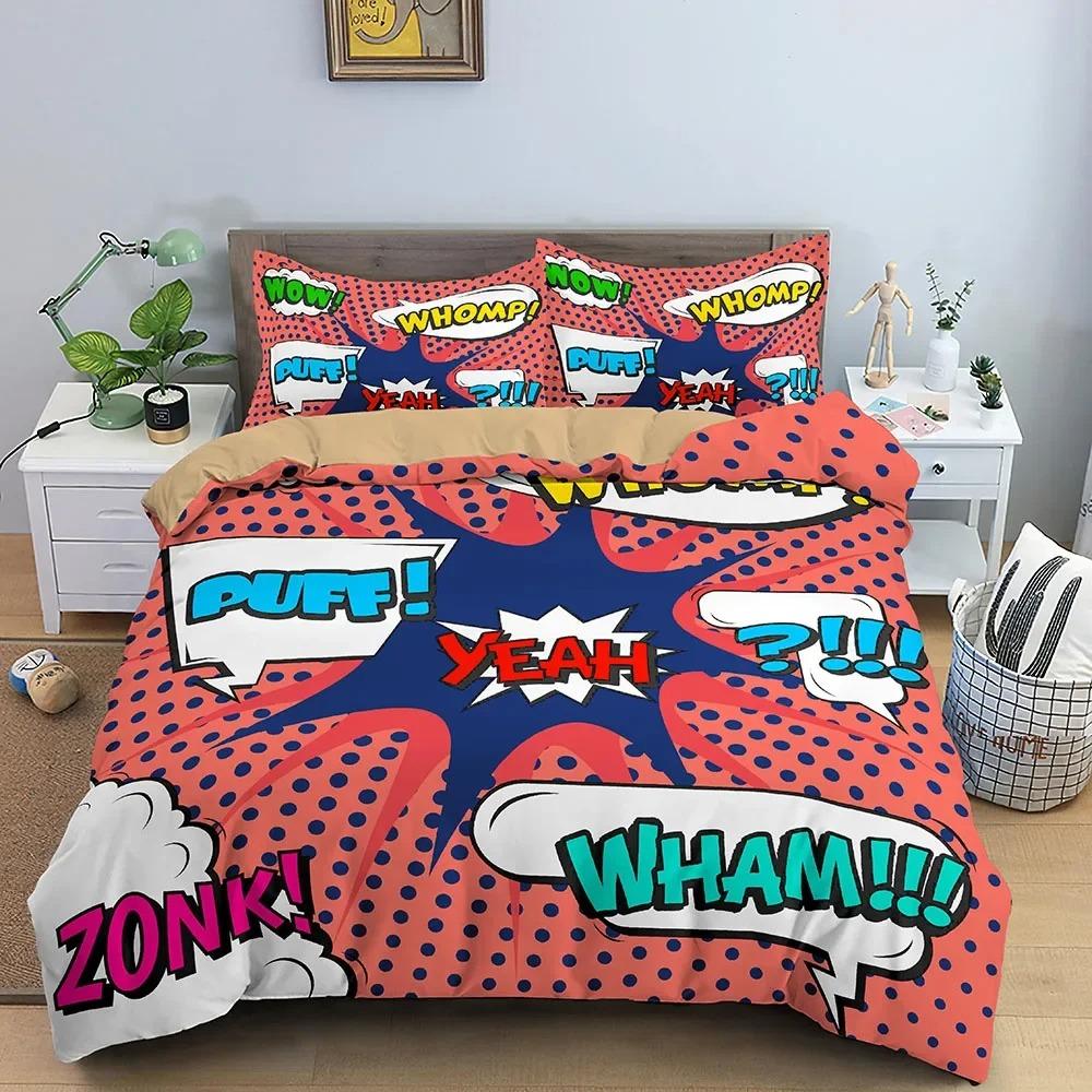 Comic Pattern Duvet Cover Queen King Cartoon Bedding Collection For Boys Girls Hippie Hip Hop Rock Style Polyester Comforter Cover