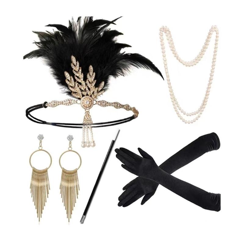 Trendy Feather Headpiece Feathered Headwear Set for Nightclub Parties Halloween