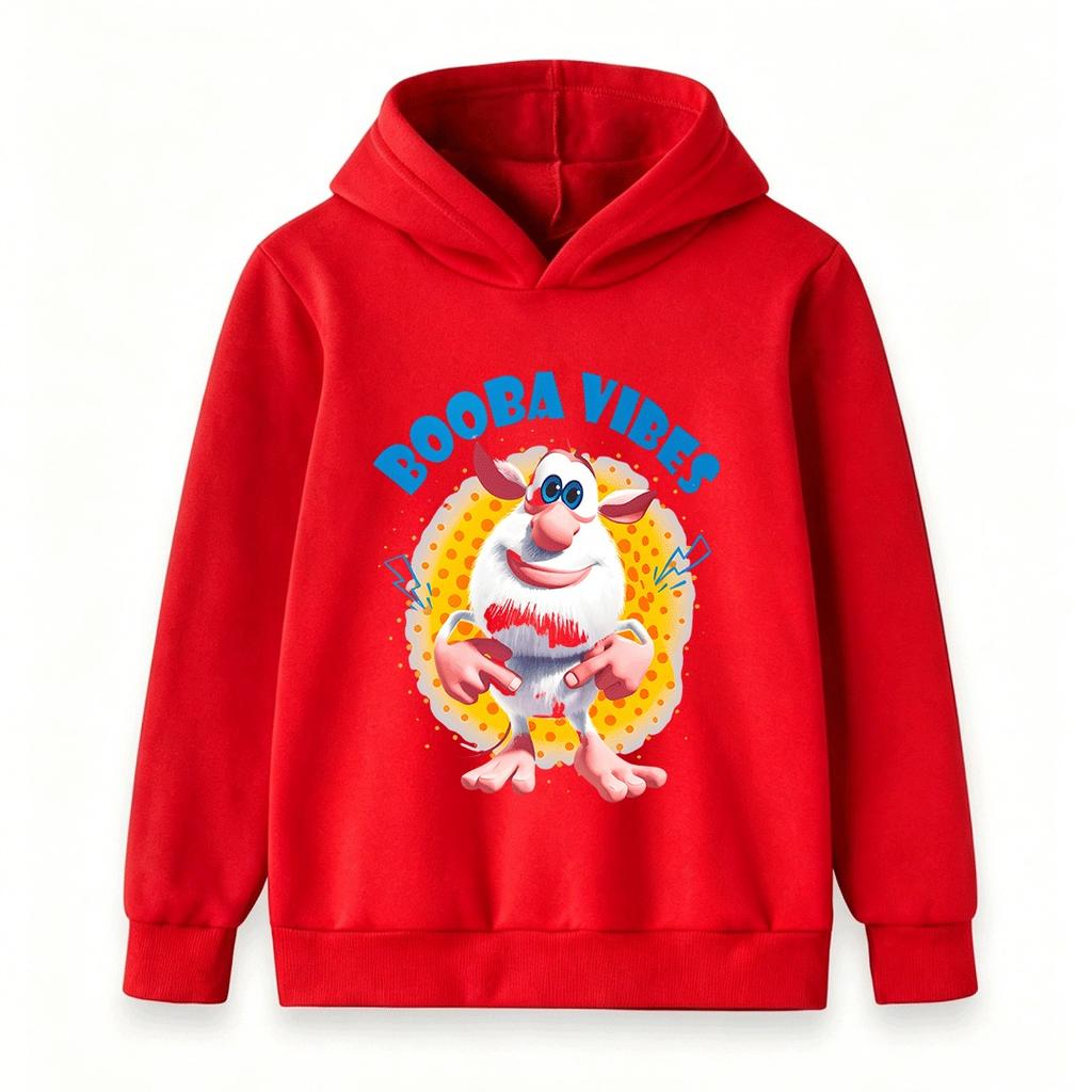Kids Boys Girls Casual Hoodie, Cute Cartoon Booba Vibes Graphic Printed Long Sleeve Pullover Sweatshirt, Comfortable Lightweight Loose Top For Daily