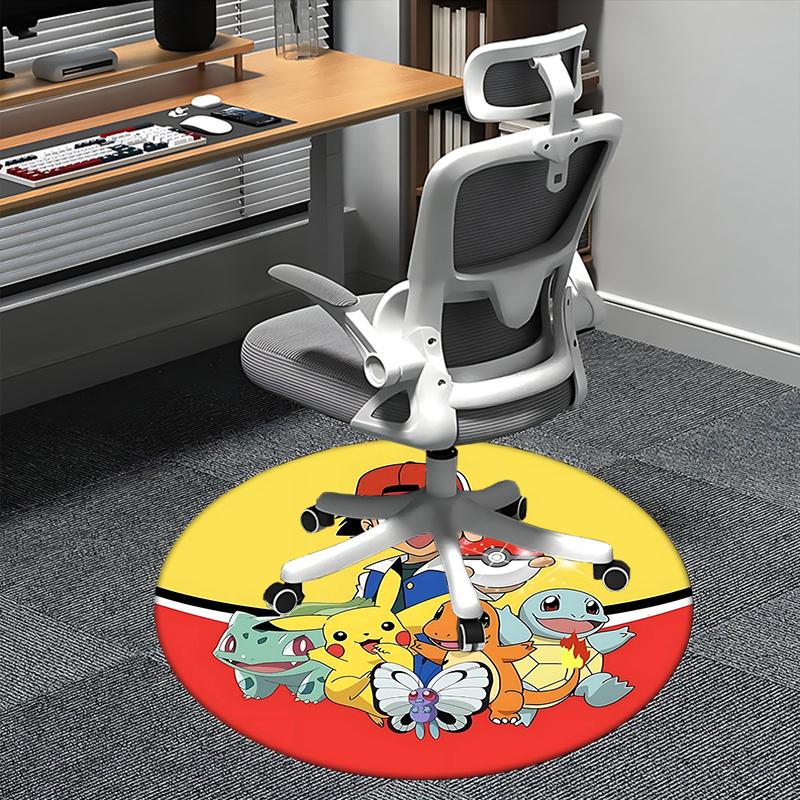 Pokemon Characters,Pikachu Chair mat Round Rug Office carpet, Machine Washable, Non slip, Suitable for Living Rooms, Bedrooms