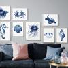 Ocean Animal Navy Blue Hamptons Sea Life Turtle Nursery Wall Art Canvas Painting Nordic Poster Wall Picture Baby Kids Room Decor