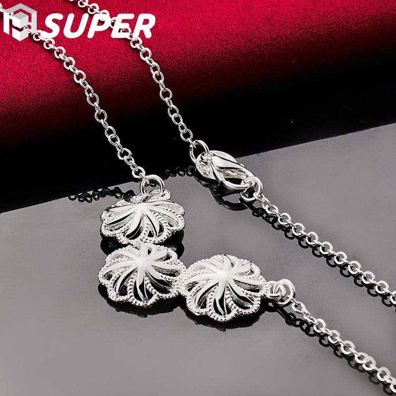 925 Sterling Silber 18 Zoll Blumenhalskette Schmuck