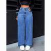 European and American High-Waisted Women's Washed Plus Size Wide-Leg Jeans