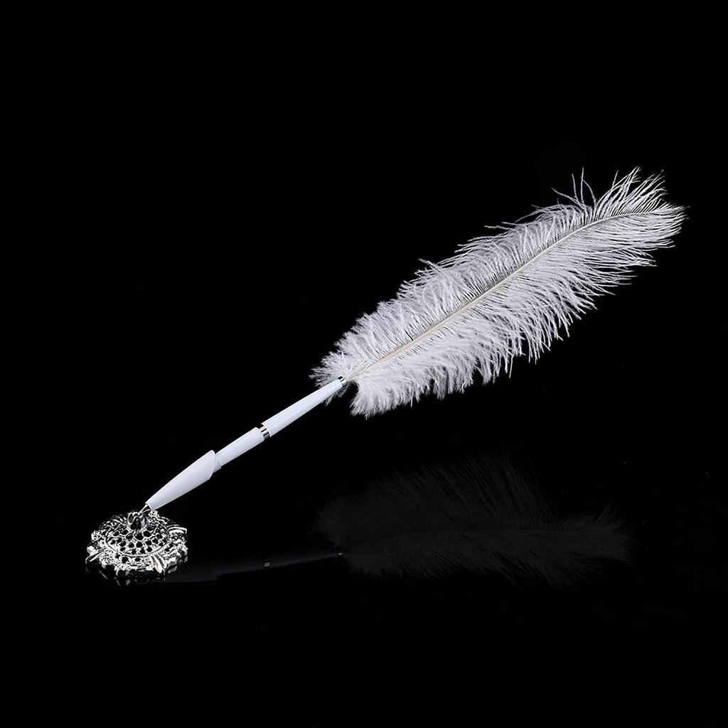Ostrich Wedding Quill Signing Ballpoint Writing Pen With Metal Holder New Gold