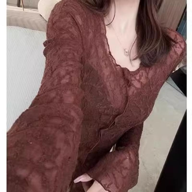 Plus Size Hepburn Style Fashion Slim Lace Shirt Women's Fall Thin Paragraph Age Reduction Blouse Tide