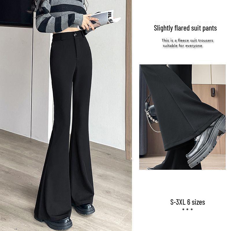 Petite Women's 2026 Spring Black High-Waisted Slim Flared Suit Pants