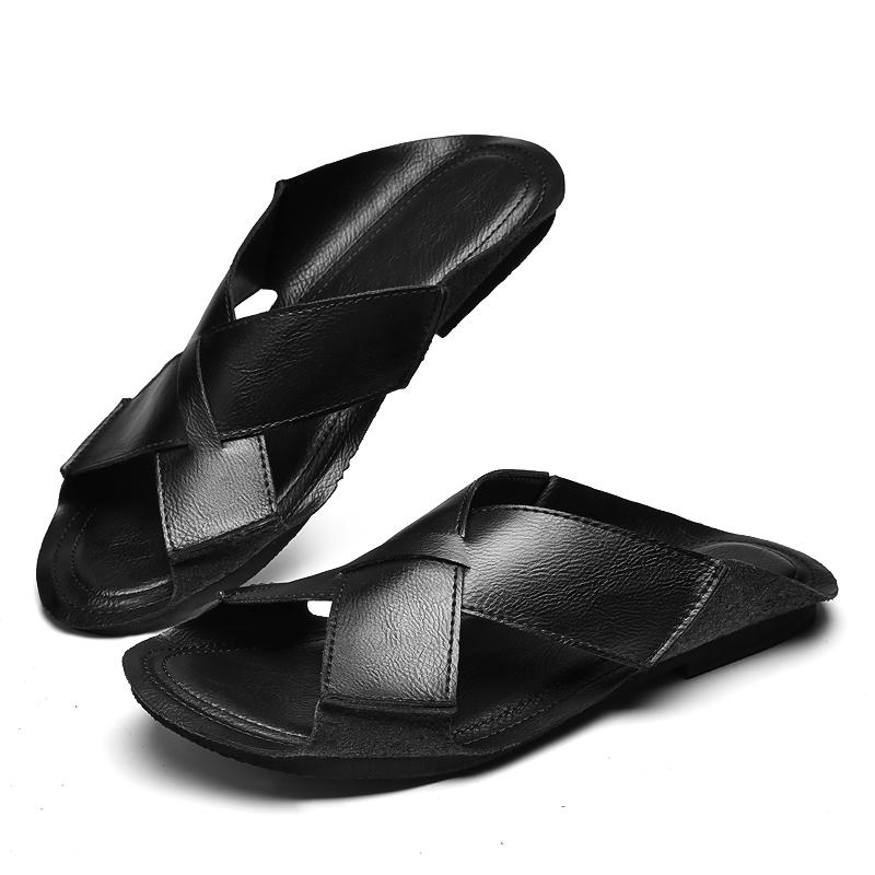 Italy Men's Leather Slippers Fashion Luxury Brand Outdoor Sandals Handmade Designer Social Casual Shoes Walking Loafers Mocassin