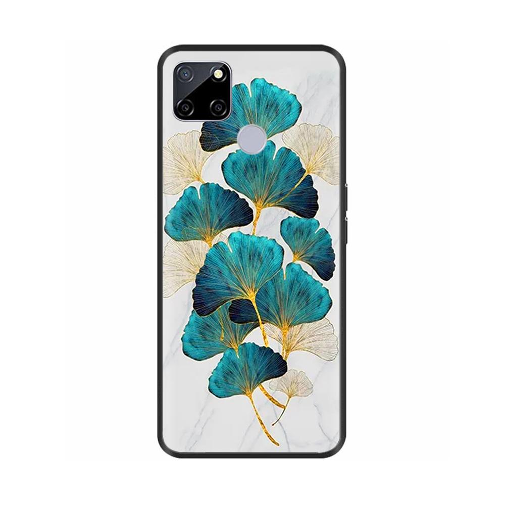 Für Realme C25 Hülle C25s Weiche Niedliche Abdeckung für OPPO Realme C25Y C21Y Silikon Schwarze TPU Handyhülle Für OPPO Realme C21 Blume Capa