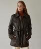 A.Riff Faux Leather Half Belt Jacket - Brown
