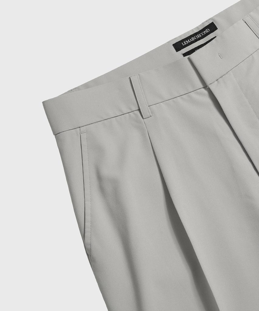 LEMAIN SECOND Single-Pleat Semi-Wide Hidden Elastic Waist Slacks [Light Gray]