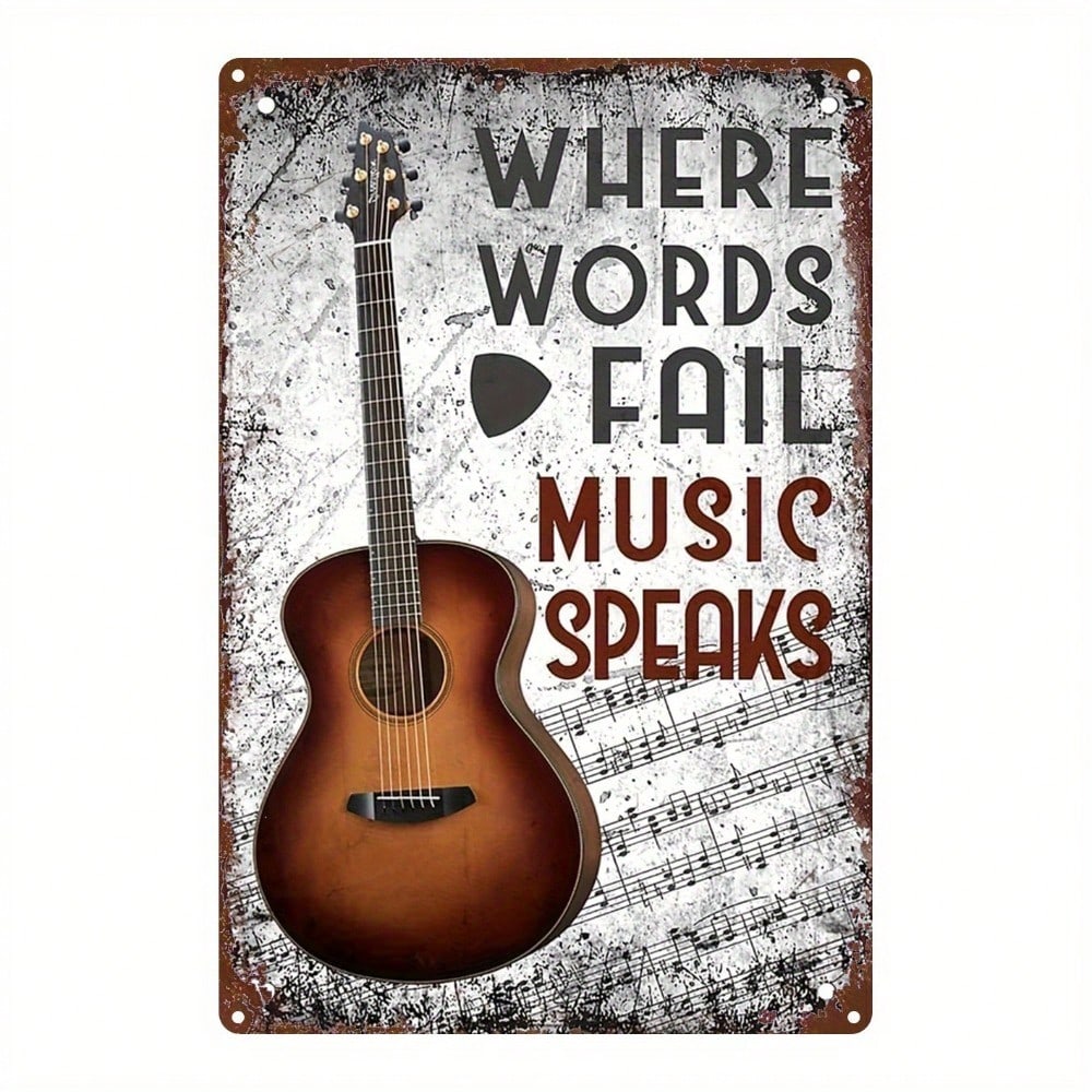 Vintage Guitar Music Tin Sign Metal Wall Decor Plaque 8x12 Retro Bar Garage Man Cave
