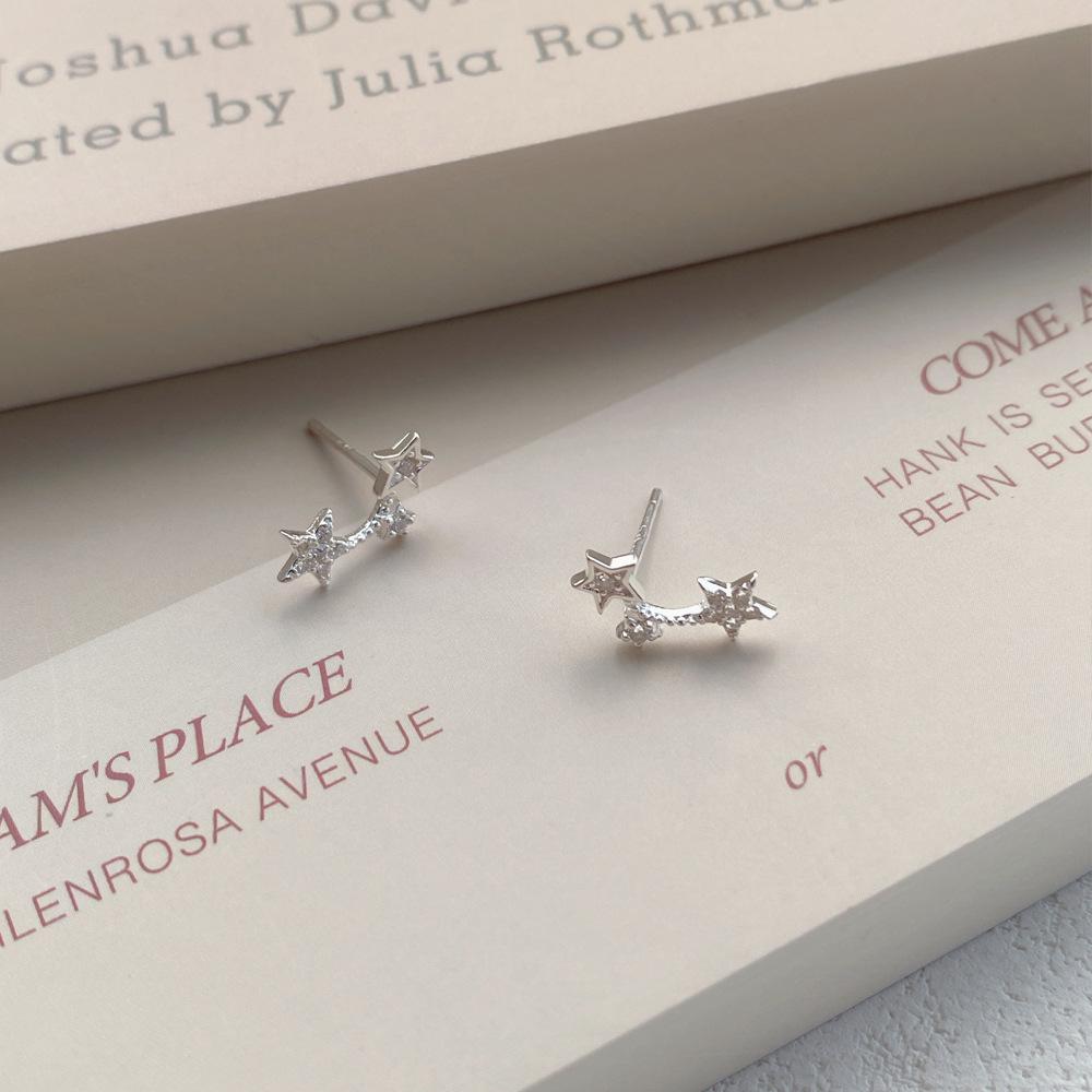 Sterling Silver Smiling Star Stud Earrings for Women – Korean Style, Elegant, Simple, and Cute.