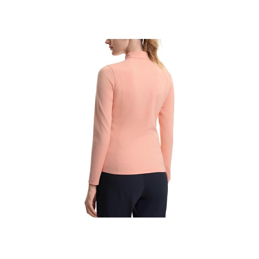 Fila Fleece Knit Mock Neck Half Zip Raglan Long Sleeve T-Shirt Women Tops Light-Pink A11W511205FPC