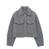Women Fashion with Pockets Grey Front Zipper Jackets Vintage Lapel Neck Long Sleeves Female Chic Lady Outfits