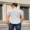 Men's Henry Short Sleeved Classic Style Muscle Shirt Retro Daily Casual Men's Button Up V-neck T-shirt Charming Gift for Friends