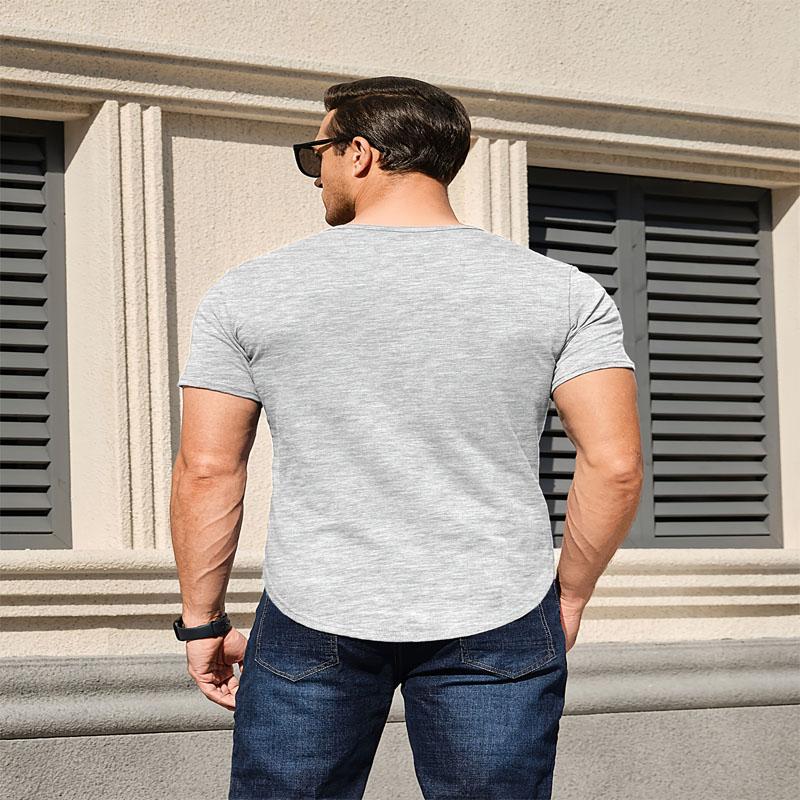 Men's Henry Short Sleeved Classic Style Muscle Shirt Retro Daily Casual Men's Button Up V-neck T-shirt Charming Gift for Friends