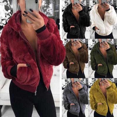 Women's Autumn and Winter Jacket Hooded Bunny Fur Grass Short Coat Female